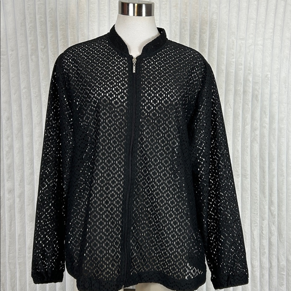 Allison Daley Black Full Zip open Eyelet Lightweight Jacket 16